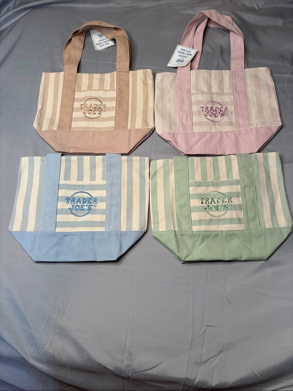 New Trader Joe's Summer Mini Totes Pastels Tan Pink Green Baby Blue NWT
